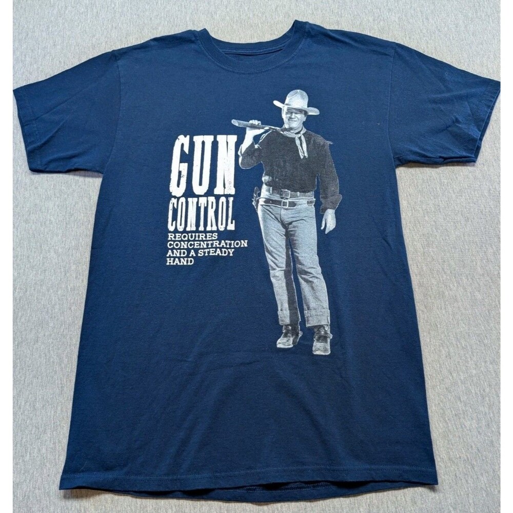 John Wayne T-Shirt Medium Gun Control Navy Official John Wayne Enterprises